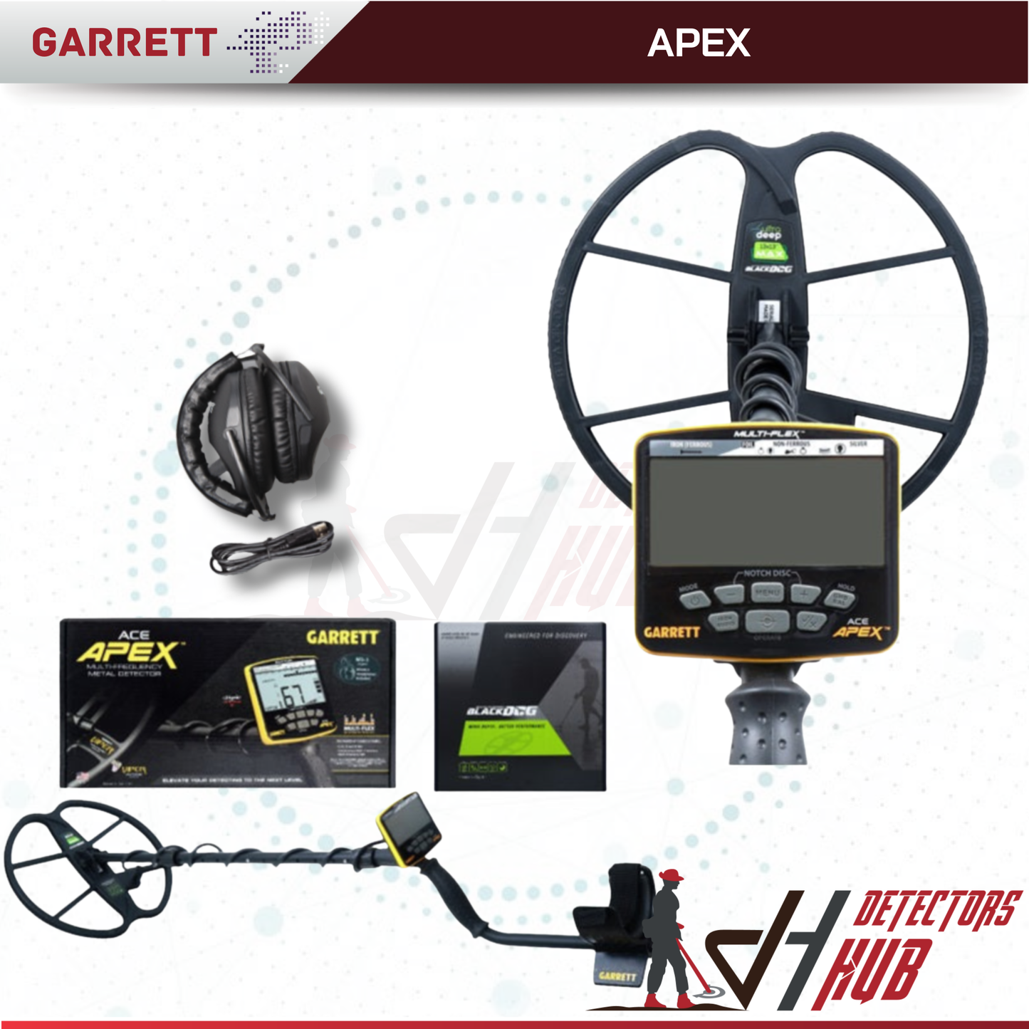 Détecteur de métaux Garrett ACE Apex 6" x 11" DD avec casque sans fil Z-Lynk