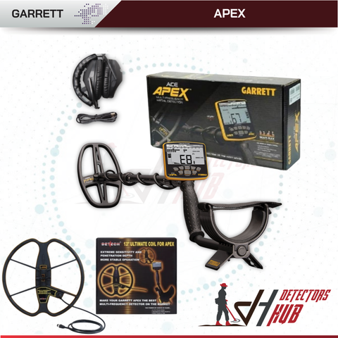 Garrett ACE Apex  WIth 13''x13" DETECH Coil Metal Detector With Z-Lynk Wireless Headphone