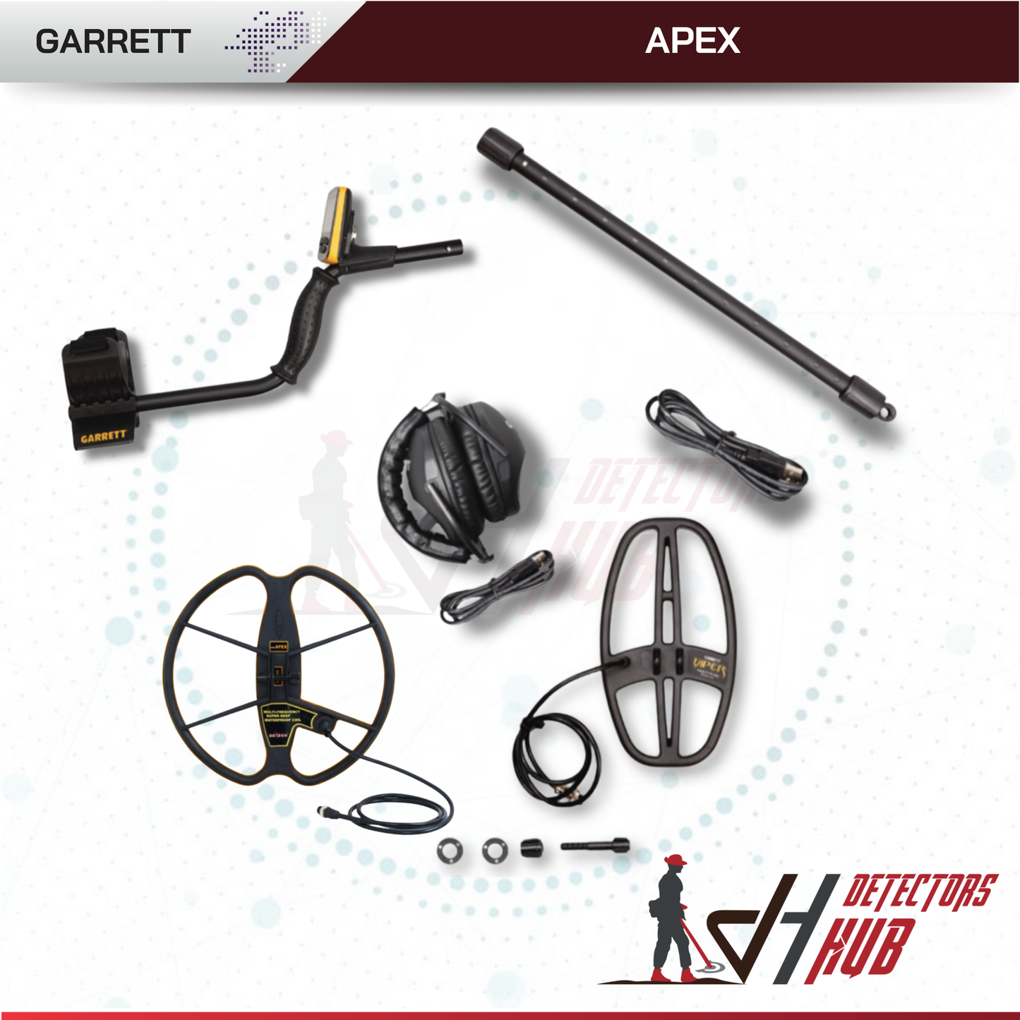 Detector de metales Garrett ACE Apex 6" x 11" DD con auriculares inalámbricos Z-Lynk
