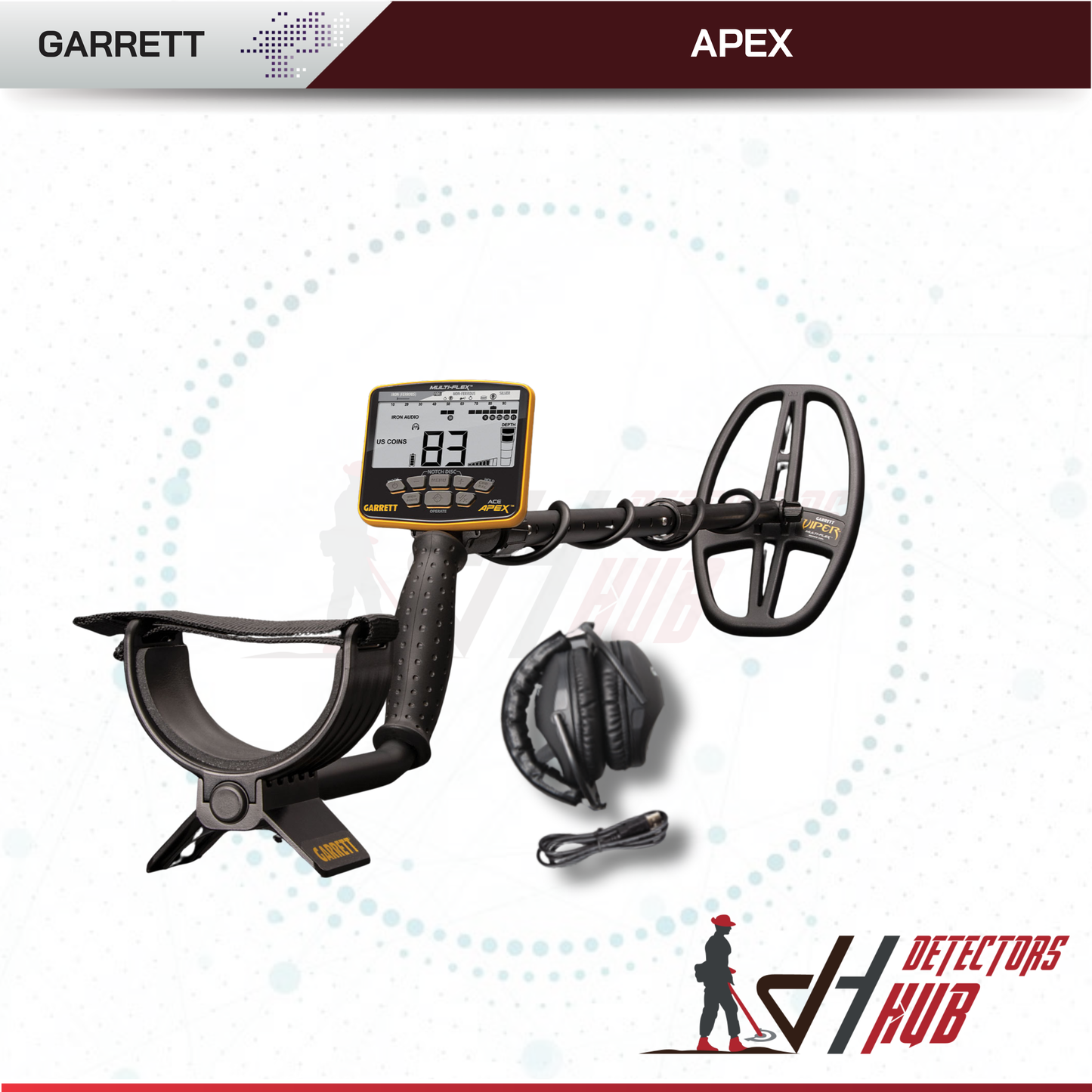 Detector de metales Garrett ACE Apex 6" x 11" DD con auriculares inalámbricos Z-Lynk