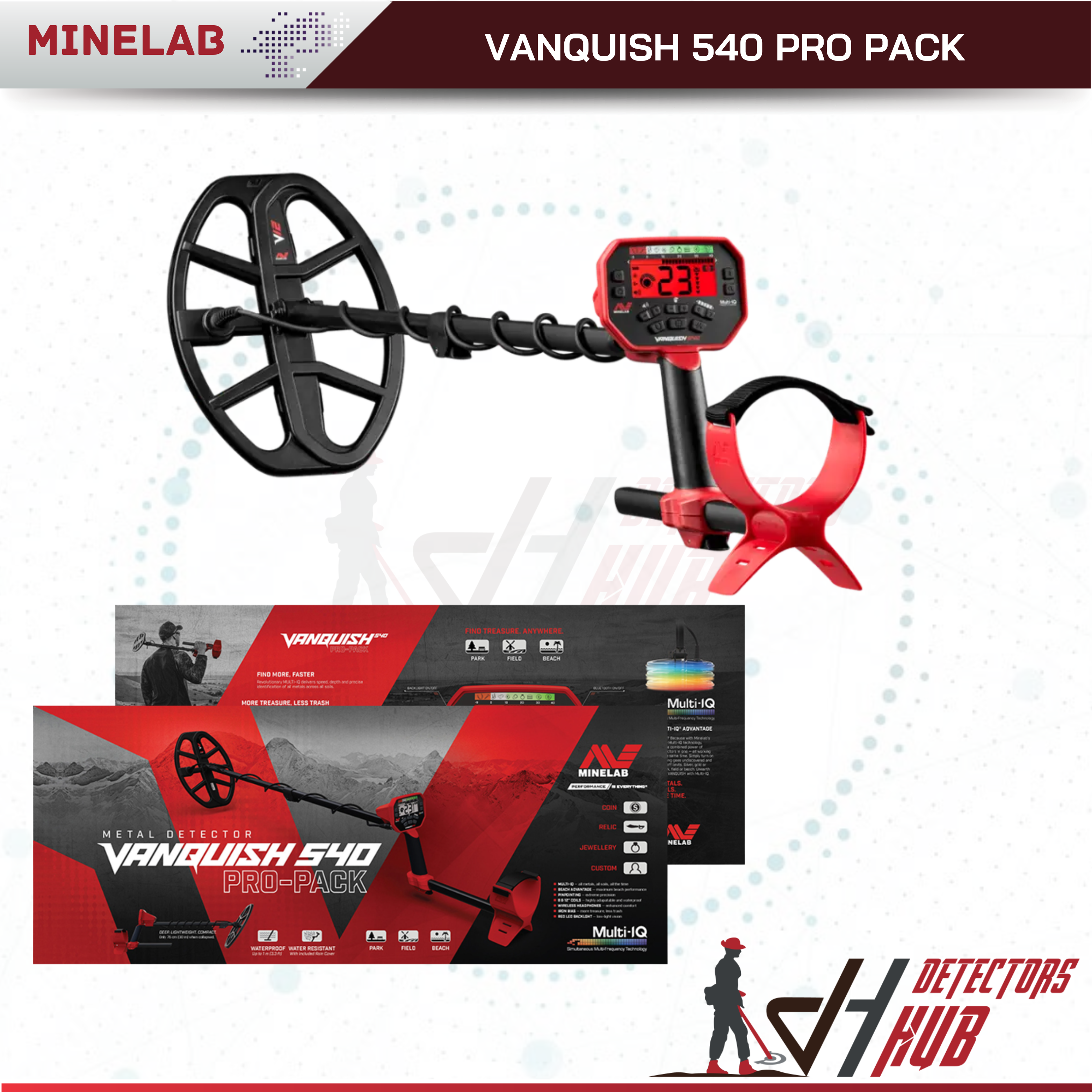 MINELAB Vanquish 540 Pro-Pack with 12" and 8" Coils Waterproof Metal Detector